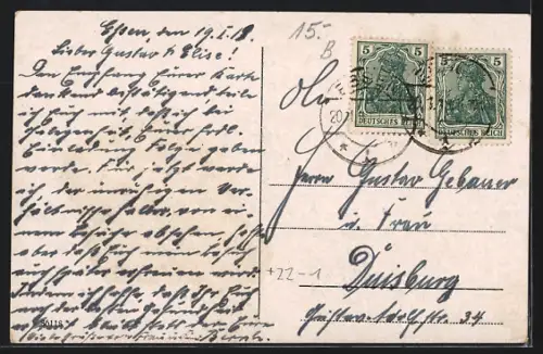 AK Essen, Synagoge mit Strassenpartie