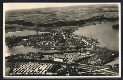 AK Lychen, Ortsansicht vom Flugzeug aus