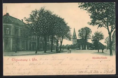 AK Oldenburg / O., Strassenpartie an der Kirchhoflinde