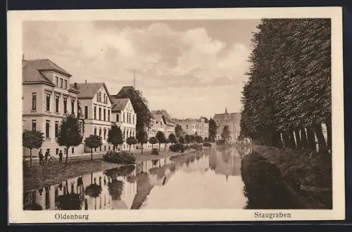 AK Oldenburg i. O., Strassenblick auf den Staugraben mit Post