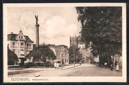 AK Oldenburg / O., Friedensplatz mit Denkmal