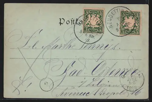 Mondschein-AK Neuötting, Teilansicht mit Kirche