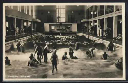 AK Norderney, Wellenbad mit Badegästen