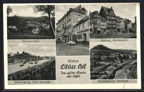 AK Adenau-Eifel /Nürburg-Ring, Hotel Eifeler Hof, Marktplatz, Nürburgring: Start und Ziel