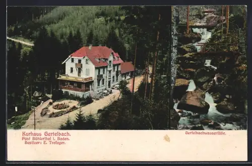 AK Bühlertal, Ansicht vom Kurhaus Gertelbach, Gertelbachwasserfälle