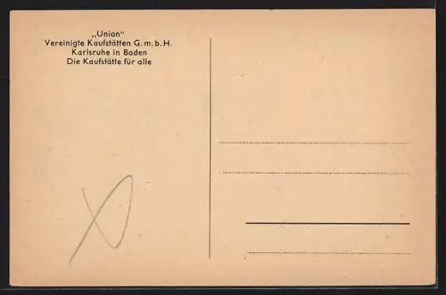 AK Karlsruhe, Kaiserstrasse mit Kaufhaus Union