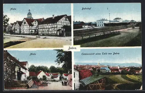 AK Bebra / Hessen, Bahnhof, Teilansicht, Strassenmotive, alte Fachwerkhäuser