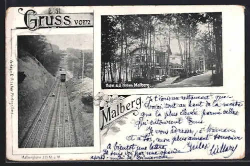AK Bad Ems, Hotel a. d. Hohen Malberg, Eisenbahn Bergbahn Malbergbahn