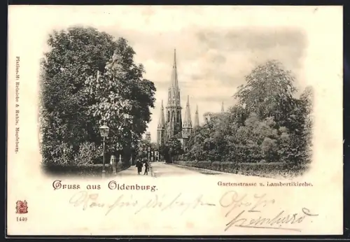 AK Oldenburg / O., Gartenstrasse und Lambertikirche