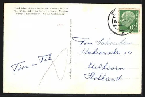 AK St. Goar, Hotel Winzerhaus Helene Gärtner