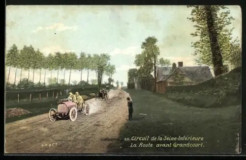 AK Circuit de la Seine-Inferieure, La Route avant Grandcourt, Autorennen