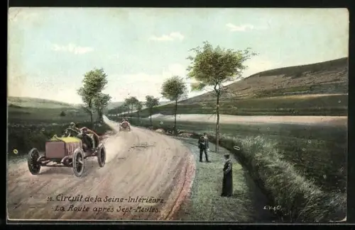 AK Circuit de la Seine-Inférieure, La Route aprés Sept-Meules, Autorennen
