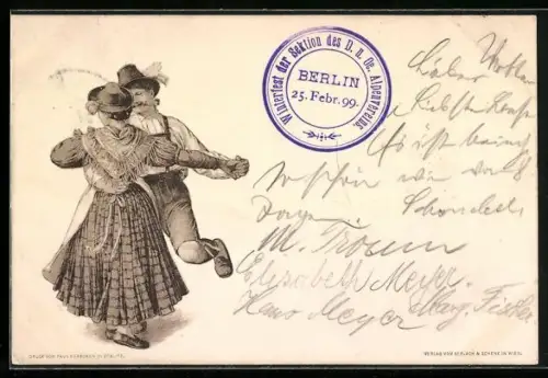 Lithographie Paar beim Volkstanz