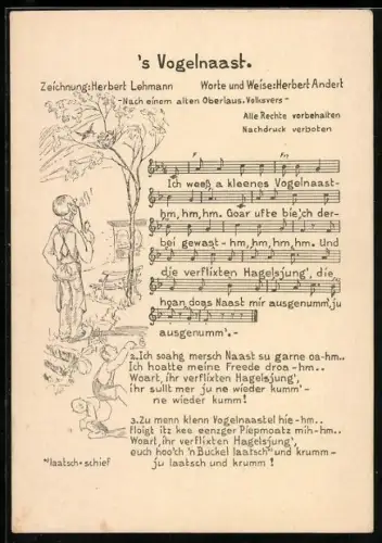 AK `s Vogelnaast, Lied mit Noten u. Text, Vogelbeobachter
