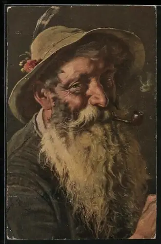 AK Alter Mann mit Bart und Tabakspfeife