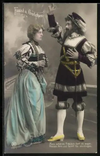 AK Mein schönes Fräulein..., Faust und Gretchen