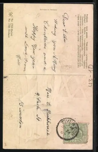 Präge-AK Liebespaar an einer Bank im Mondschein