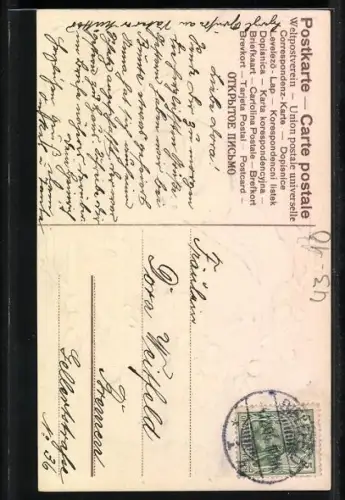 Präge-AK Du meine Seele..., Liebespaar auf einer Bank, Rosen