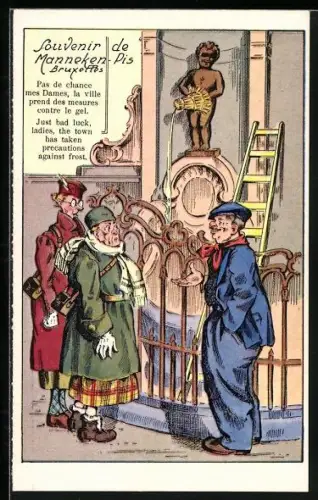 Künstler-AK Bruxelles, Souvenir de Manneken-Pis, Toilettenhumor