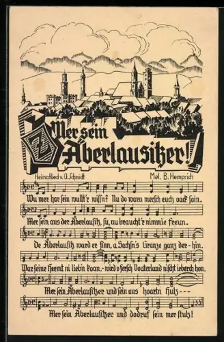 AK Zittau, Mer sein Äberlausitzer, Lied mit Noten, Ortsansicht, Wappen