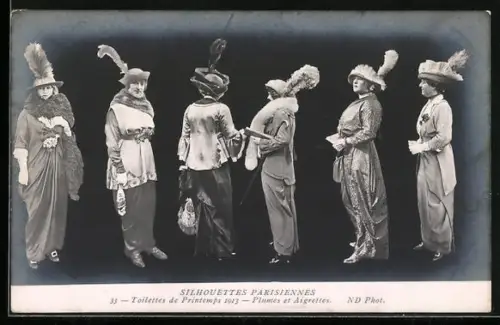AK Silhouettes Parisiennes, Toilette de Printemps 1913, Plumes et Aigrettes