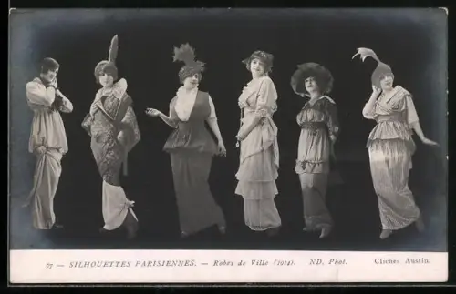 AK Silhouettes Parisiennes, Robes de Ville, 1914