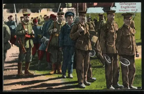 AK Kriegsgefangene Engländer mit deutschen Bewachern, 1914-15