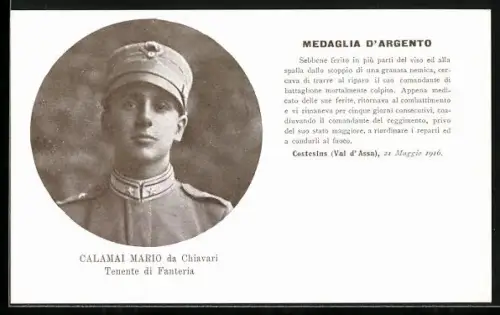 AK Portrait Calamai Mario da Chiavari, Tenente di Fanteria, Madaglia d`Argento