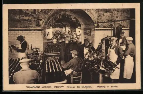 AK Epernay, Champagne Mercier, Rincage des Bouteilles, Waschen der Weinflaschen