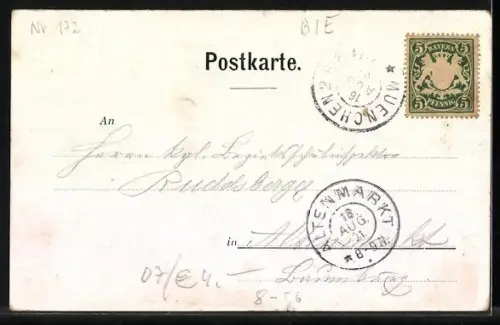 Lithographie Münchner Hofbräuhaus, Biertrinker im Garten