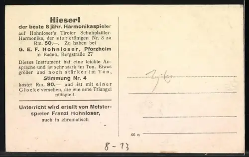 AK Hieserl, der beste 8jähr. Harmonikaspieler, Musiker