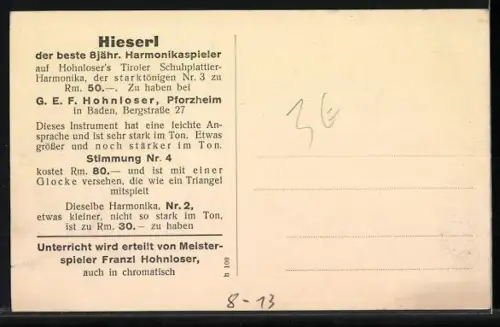 AK Hieserl, der beste 8jähr. Harmonikaspieler, Musiker