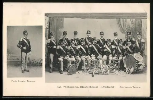 AK Musiker Ital. Philharmon. Blasorchester Dreibund, Dir. Loreto Tesone