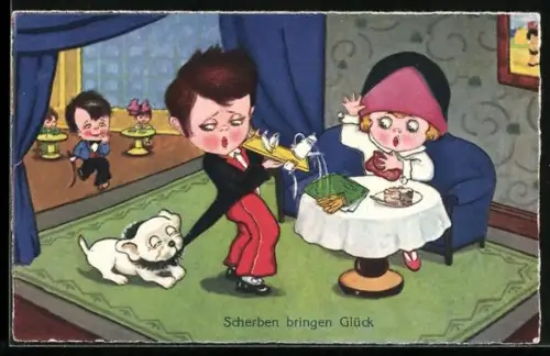 Künstler-AK Margret Boriss: unsign. Scherben bringen Glück