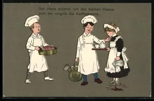 AK Koch flirtet mit einem Dienstmädchen