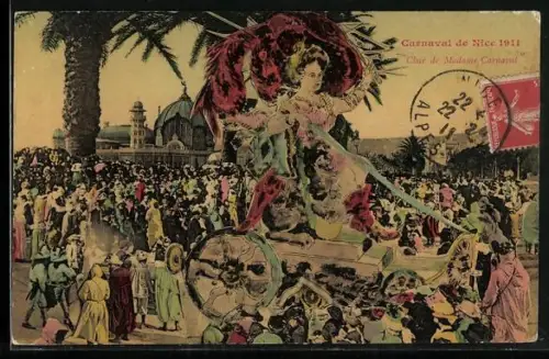 AK Nice, Carnaval 1911, Char de Madame Carnaval
