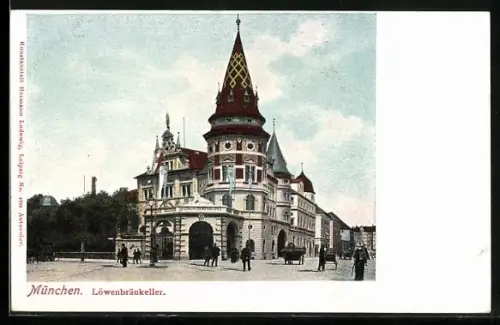 AK München, Löwenbräu-Keller mit Passanten