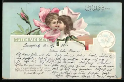 AK Metamorphose Kinder in Blumen, Guten Morgen