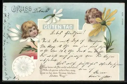 Lithographie Kinder spriessen aus Blüten, Metamorphose