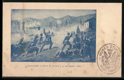 AK Gaeta, I Grantieri a Mola 4.11.1860, italienischer Unabhängigkeitskrieg, Grenadiere im Gefecht