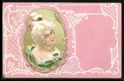 AK Elegante Dame im Jugendstil