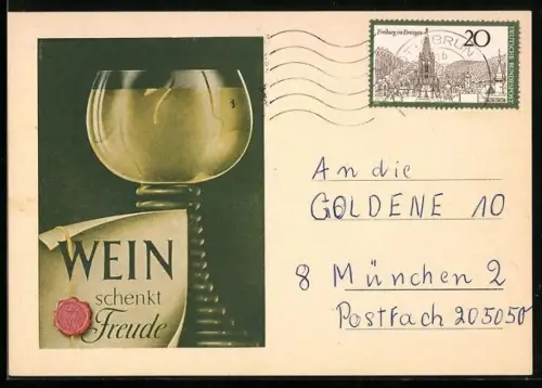 AK Wein schenkt Freude, gefülltes Weinglas