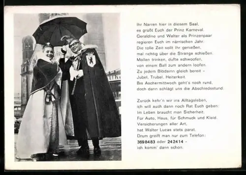 AK Prinzenpaar Geraldine und Walter, Fasching