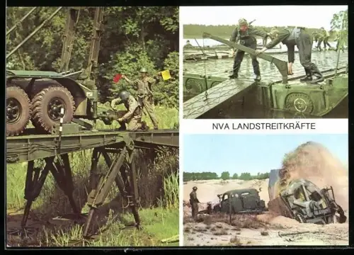 AK NVA Landstreitkräfte, Begleitbrücke, Grubenaushubmaschine, Bau einer Pontonbrücke