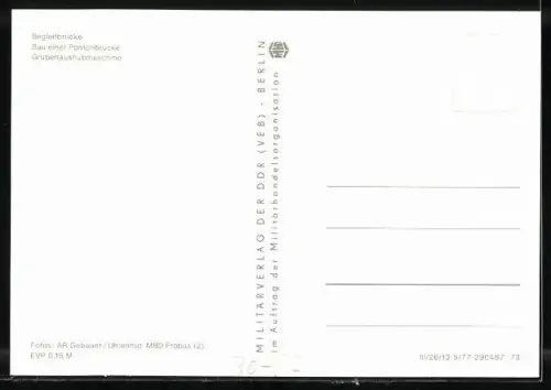 AK NVA Landstreitkräfte, Begleitbrücke, Grubenaushubmaschine, Bau einer Pontonbrücke