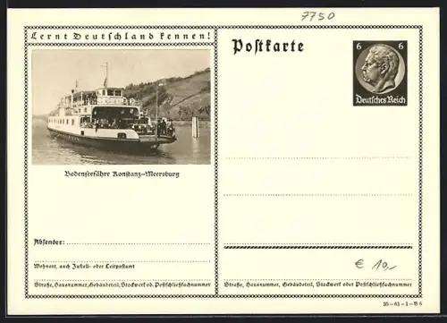 AK Konstanz, Bodenseefähre Konstanz-Meersburg, Ganzsache Lernt Deutschland kennen