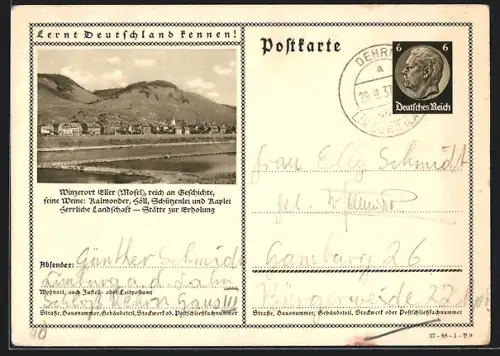 AK Eller / Mosel, Teilansicht, Ganzsache Lernt Deutschland kennen