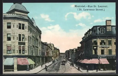AK Montréal, Rue St. Laurent, Strassenbahn