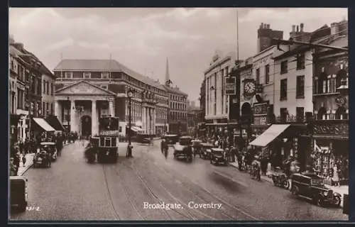 AK Coventry, Broadgate, Strassenbahn