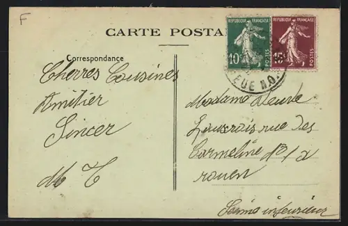AK Bezons /S.-et-O., Rue de Villeneuve et la Poste, Strassenbahn